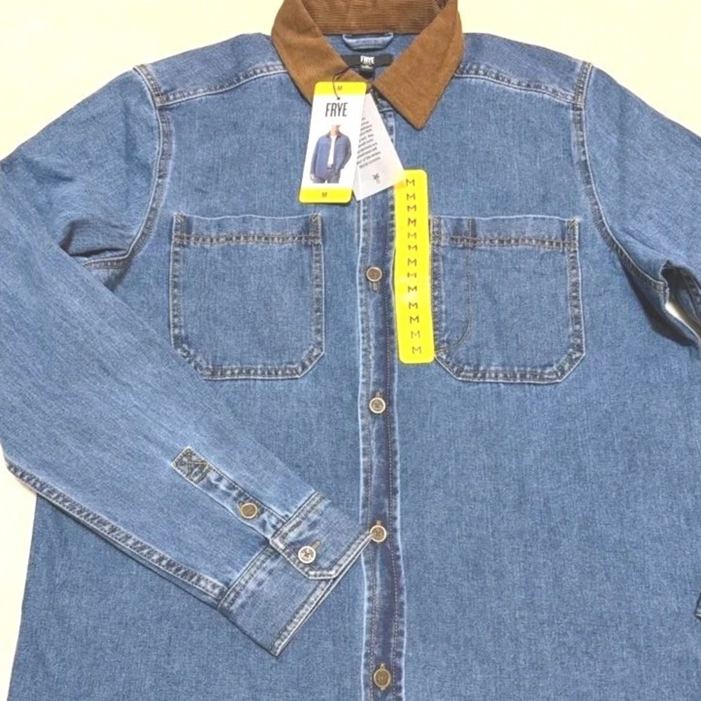 FRYE Denim Shirt Jacket with Brown Corduroy Collar Size‎ M